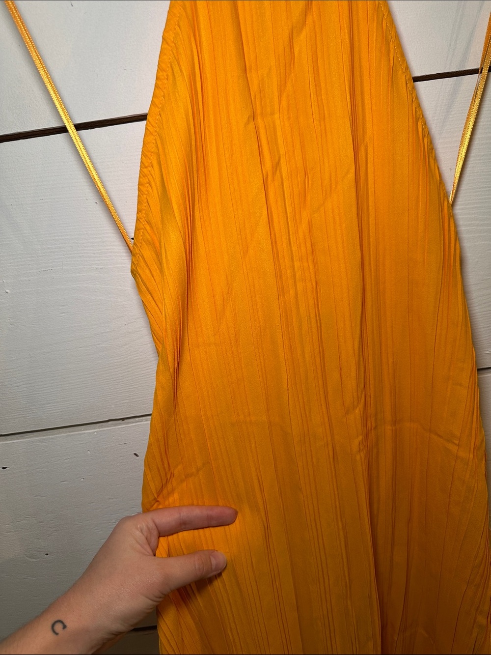 Zara Orange Pleated Halter Maxi Dress Medium - Picture 11 of 14
